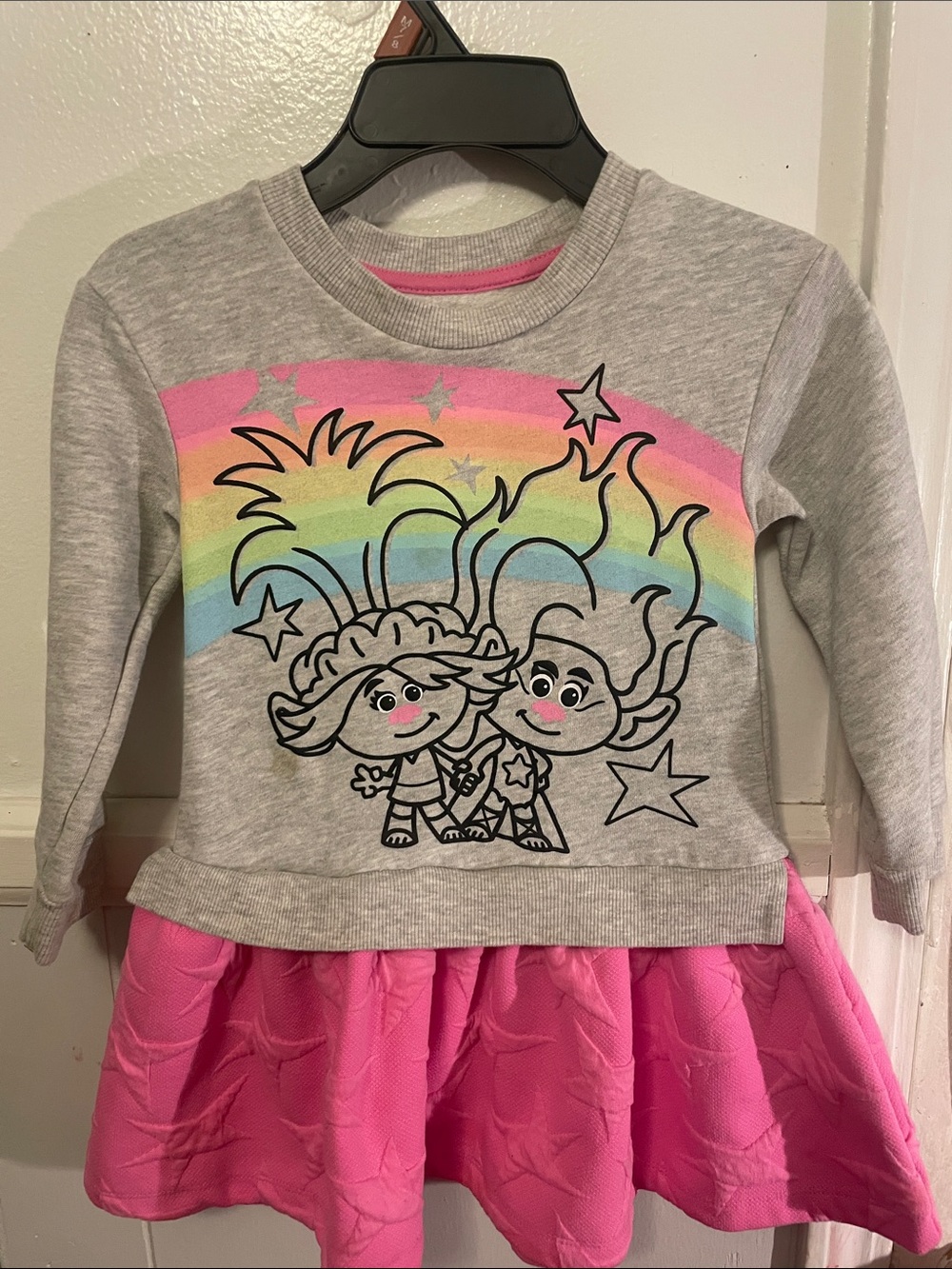Dreamworks Grey Sweatshirt Dress with Pink Skirt and Rainbow